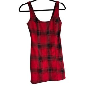 SO Vibrant Red and Black Checkered Mini Dress